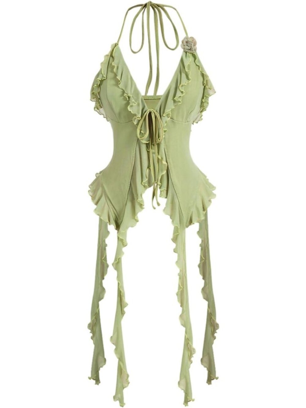 3D Flower Tie Front Ruffle Halter Top | Backless Camisole for Summer Style
